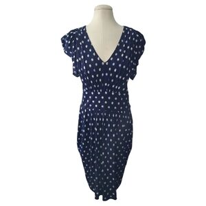 Anthropologie Leifsdottir Valois Navy Blue Bubble Print Ruched Dress Large